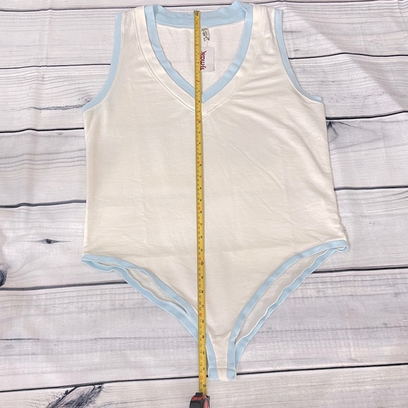 NWT Free People Cozy Cool Girl Tank Bodysuit | Color: Blue/Cream | Size: L | - Picture 5 of 8